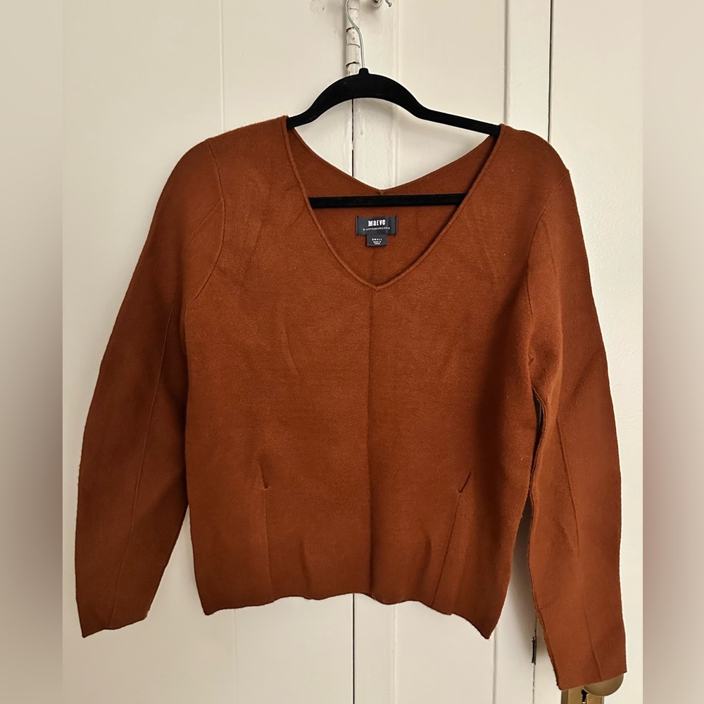 Anthropologie Rust V-Neck Sweater